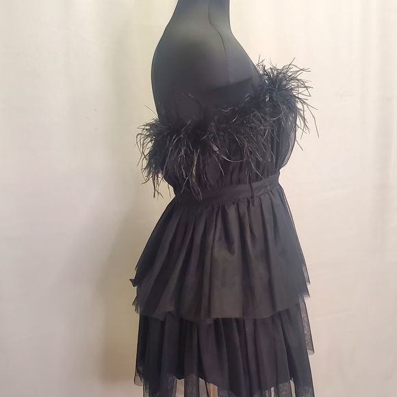 City Nation Black Party Mini Dress Features Feathers Sweetheart Neckline Size 12 - Picture 6 of 7